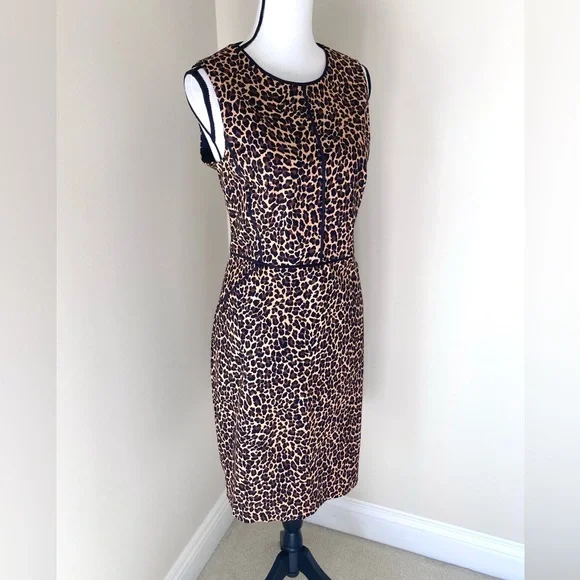J Crew Leopard Print Sheath Dress in Bi Stretch Cotton Size 12
